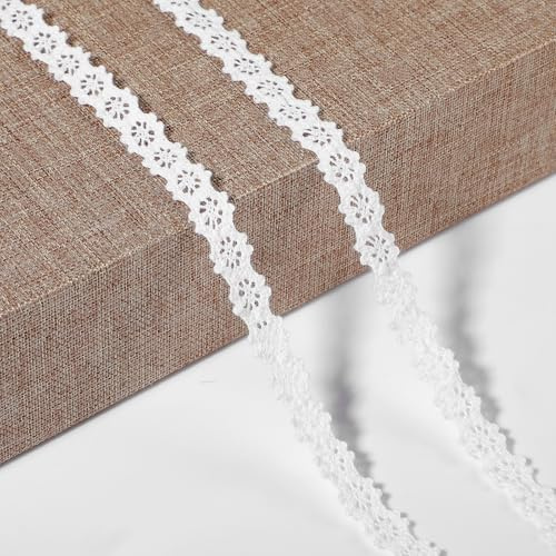 TIESOME 9 Meter Vintage Spitzenband, 1 cm Breit Weiß Baumwolle Dekoband Zierband Spitzenstoff Spitzenborte Spitzenblumen für DIY Nähen Handwerk Hochzeit Deko Scrapbooking