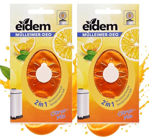 eidem Mülleimer Deo 2 in 1 Citrus-Duft – Neutralisiert Gerüche & sorgt für langanhaltende Frische bis zu 5 Wochen – Einfach anzubringen