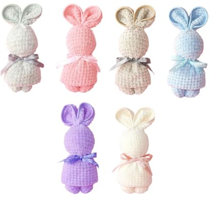 SOLUSTRE 6 Stück Teiliges Niedlichem Hasenmotiv Weiche Saugfähige Haushaltswaschlappen Vielseitig Verwendbar als Hochzeitsgeschenk Osterpräsent und Babyparty zubehör Maschinenwaschbar