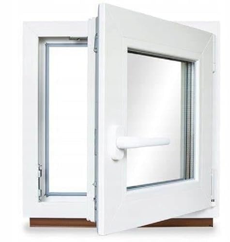 Fenster 800x600 mm DIN Rechts | Kellerfenster mit Doppelverglasung und Stahlverstärkung | Kunststofffenster mit Dreh-Kipp-Funktion | Kippfenster für Garage, Keller, Gartenhaus | Weiß