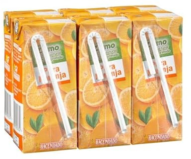 Hacendado Jus d'Orange Pur, Pack de 6 Mini Briques de 200 ml, Sans Sucres Ajoutés, Conservation Ambiante, Format Tetra Pak, Origine Espagne