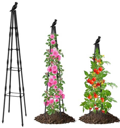 Hysagtek Rankhilfe Rosen - 160 cm Metall Obelisk Rankhilfe Garten, Rostfrei Abnehmbar Pflanzenstütze Rankobelisk für Rosen Blumen und Tomaten Kletterpflanzen, Pflanzen Rankhilfe für Innen & Außen