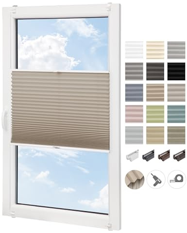 Mardom Thermo Plissee Ohne Bohren Nach Maß | 17 Farben & 7 Profilfarben, Höhe 50-149 cm, Breite 30-129 cm, Höhenverstellung & Blickdicht, Sonnenschutz und Privatsphäre