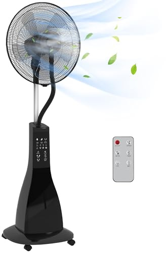 HOMCOM Ventilatore Nebulizzatore con Serbatoio 3L, Timer, 3 Modalità e 3 Velocità, Ventilatore a Piantana con Telecomando in Metallo e ABS, 44.5x38.5x120 cm, Nero