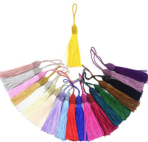 20pcs 15.5cm/6 Inches Silky Floss bookmark Tassels with 2-Inch Cord Loop and Small Chinese Knot for Jewelry Making, Souvenir, Bookmarks, DIY Craft Accessory (Multi 20pcs)