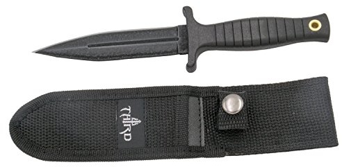 THIRD H0062S Botero-Messer mit 12 cm 420er Stahlklinge mit Säge Oben, schwarzer ABS-Griff, Nylon-Etui