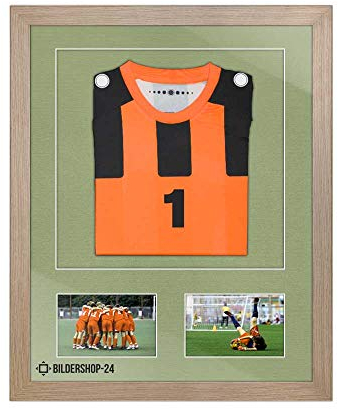 Bildershop-24 Bilderrahmen Trikotrahmen stabil RahmBig Eiche Natur 50 X 70 cm Rahmen für Trikots, Sport Shirts + Passepartout Blassgrün