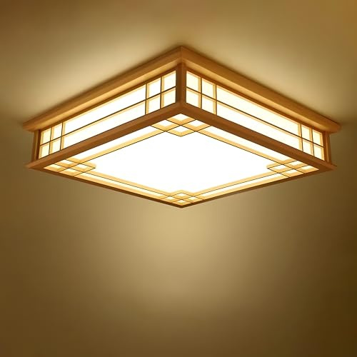 Japanische Deckenleuchte Tatami Lampe Holz LED Schlafzimmer Wohnzimmer Lampe Massivholz Deckenlampe Lampen Licht Deckenleuchten Lamp Protokolle Deckenlampen Umweltfreundliche Beleuchtung Dimmbare