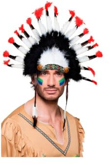 DISBACANAL Penacho Indio Plumas Hombre Adulto Multicolor Indios y Vaqueros Accesorio de Disfraz Headdress Hombre