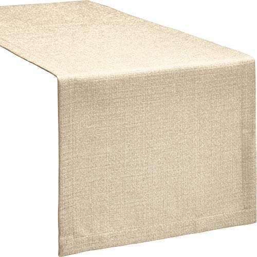 Erwin Müller Tischwäsche, Tischläufer Uni, Krefeld Sekt Größe 40x130 cm - fleckabweisend, schmutzunempfindlich und leicht zu reinigen, Leinen-Optik (weitere Farben, Größen)