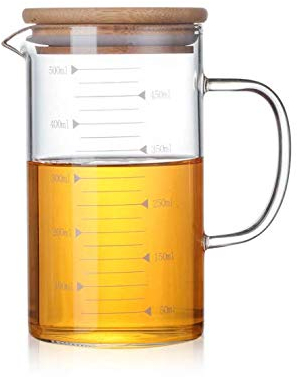500ML Glass Measuring Cup,Borosilicate Glass Measuring Beaker Jug with Lid Handle,V-Shaped Spout,Large 1 Liter Measuring Vessel Cup for Hot/Cold Liquid for Kitchen Baking Cook,Easy to Read & Clean