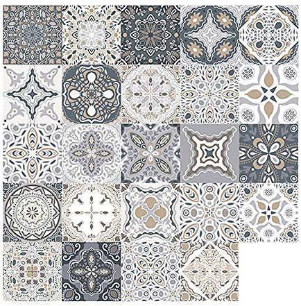 48pcs Adesivi per Piastrelle, Autoadesivi Impermeabile Adesive Marocchino retrò Stile per Piastrelle Trasferimenti Fai da Te Adesivi per Cucina Bagno Decorazioni (48PCS, 20 x 20 cm)