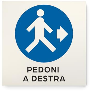 ►Cartello segnaletica sicurezza 210×210 mm PVC espanso 3 mm stampa diretta HD pannello rigido alta visibilità per aziende cantieri magazzini “PEDONI A DESTRA” (21.004)