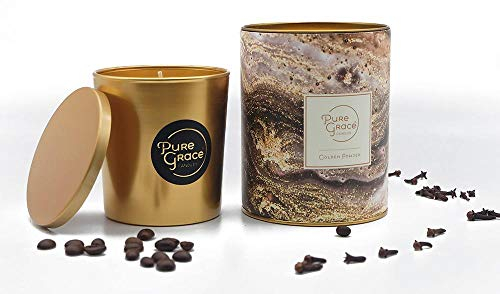Pure Grace Duftkerze, natürliche Soja-Kerze für zu Hause, Brenndauer 40 Stunden, Glas, Geschenk für zu Hause, 210 g (Golden Powder)