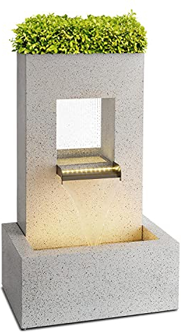 blumfeldt Bloomingstone - Fuente Decorativa, Maceta en Parte Superior, para Interiores y Exteriores, Potencia 20 W, hasta 1200 L/h, Circuito Cerrado, Iluminación LED, Zinc, 51 x 83 x 35 cm, Blanco