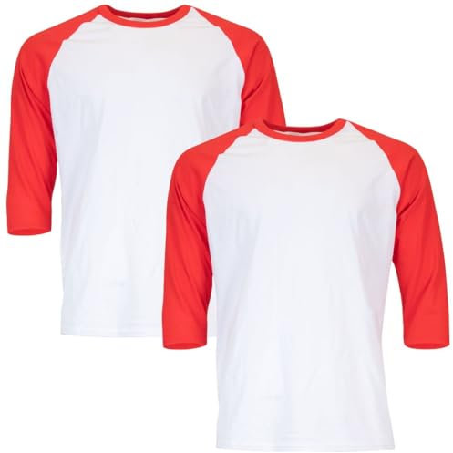 Gildan Men's Heavy Cotton 3/4 Raglan T-Shirt, Style G5700, 2-Pack, White/Red, 2X-Large