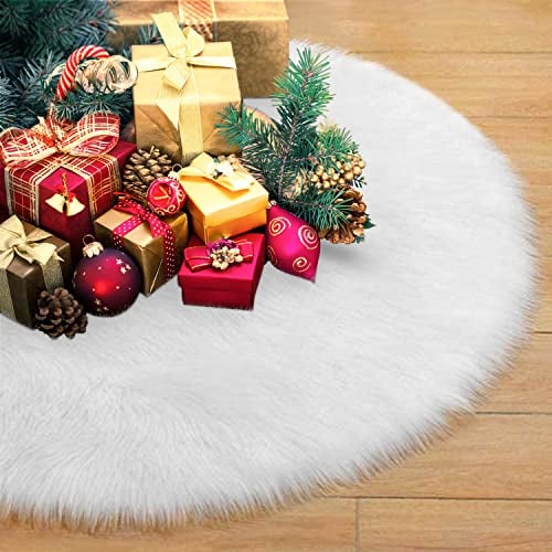 iBell Jupe De Sapin De Noël 36 Pouces/90CM - Couvre-Pied Blanc Luxe En Peluche - Tapis Cache Pied Pour Décorations De Fêtes