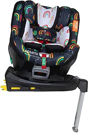 Cosatto Come & Go Rotate Kindersitz – 0-4 Jahre, Gruppe 0+/1, i-Size, ISOFIX, Seitenaufprallschutz, Anti Escape, Erweiterter Reboarder (Disco Rainbow)