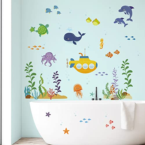wondever Wandtattoo Unter dem Meer Fisch Wandaufkleber Tropischer Fisch Seetang Delfin Wandsticker Wanddeko für Kinderzimmer Babyzimmer Badezimmer