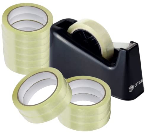 GTSE Tape Dispenser and 12 Pack of Cellotape Bundle, Heavy Duty Weighted Base, Sellotape Refills and Dispenser