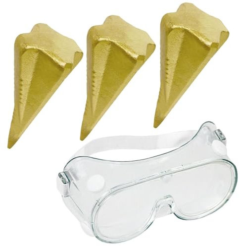 SPARES2GO Diamond Shape Log Splitter Wood Wedge (Pack of 3) + Safety Goggles
