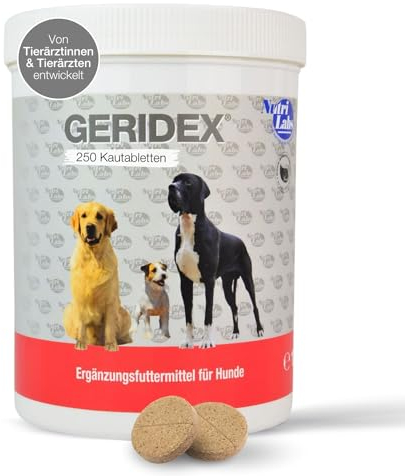 NutriLabs Geridex® Tabletten für Senioren-Hunde 250 STK. - Seniorentabletten für Hunde mit Glucosamin, Weißdorn u.v.m. - Hunde-Nahrungsergänzung - Teufelskralle-Tabletten - MSM-Hund