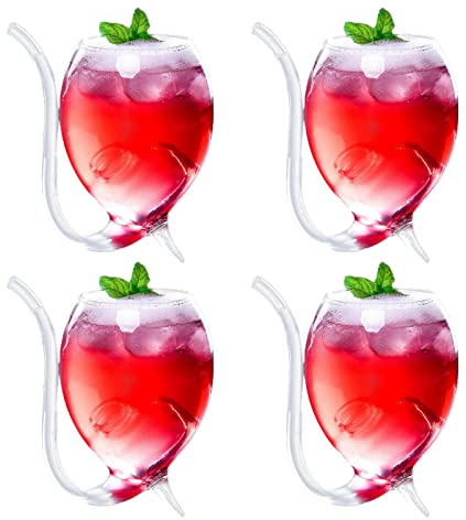EESLL Weinglas, kreatives Vampirglas, Cocktailglas mit Trinkrohr, Strohhalm, Saftbecher, Klarglas, Weindekanter, Tassen (300 ml)
