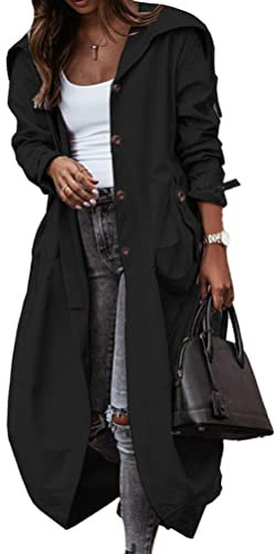 Onsoyours Trench Long pour Femme Élégant Trench Léger Lady Coupe-Vent Printemps Automne Manteau A Noir M