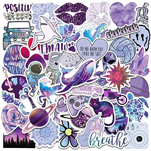 50pcs Lila Aufkleber, Ästhetische Niedliche Aufkleber Packs für Wasserflaschen, Laptop, Telefon, Gepäck, Vinyl Wasserdicht VSCO Lustige Lila Stickers für Kinder Teenager Mädchen Erwachsene