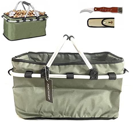 ADCSHOP - Cesto e coltello funghi per raccogliere funghi e frutta. Manici ripiegabili, resistenti, lavabili, imbottiti e fondo antisporco. 42 x 26 x 22 cm
