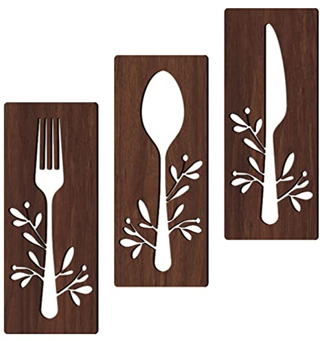 Happyyami 1 Set di Coltello Cucchiaio Forchetta di Legno Posate Appendere alla Parete Cartello da Parete Ritagliato in Legno Mangiare Rustico Tiglio Decorazioni Contatore