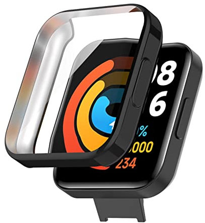 Coque PC Rigide avec Protecteur D'écran en Verre Trempé Compatible pour Xiaomi Redmi Watch 2 Lite, Housse de Mince et Légère pour Smartwatch pour Xiaomi (Noir électrolytique)