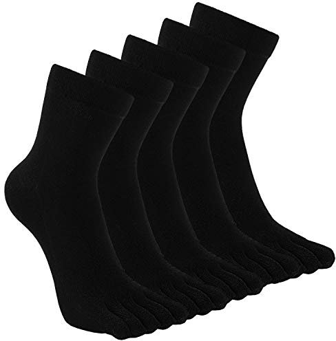 Teenloveme Uomo Calze con Dita Separato, Calzini con Dita Uomo per Sport, Calze Calde per il Freddo, Calzino infradito a 5 dita, nero, 5 paia