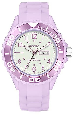FORSINING Orologio da polso da donna, analogico, al quarzo, sportivo, cinturino in silicone, impermeabile, orologio da infermiera, calendario e data, 24 ore su 24, con lancetta dei secondi, Viola,