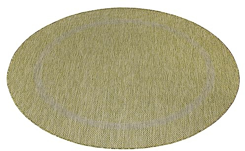 Teppium Tapis Intérieur & Extérieur Résistant aux Intempéries 120 cm Rond Vert - Tapis de Balcon, Aspect Jute et Sisal Unicolor - Monochrome - Tapis Cuisine, Lavable Jardin Patio Camping