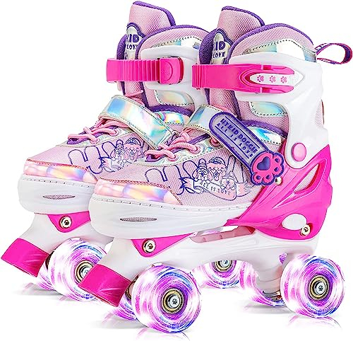 LOCAVUN Patins réglables en 4 Tailles avec Roues Lumineuses, sûrs pour Les Filles et Les Tout-Petits, Semelle intérieure découpée Incluse