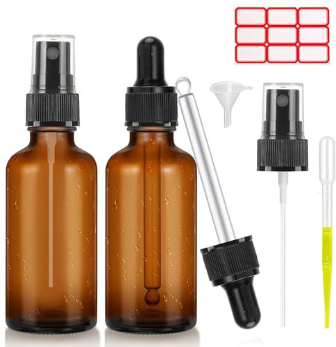 Impoditiongs 2Pcs 60ml Flacon Vaporisateur Spray Vide Ambre,Réutilisables Flacon Spray Vide Bouteille de Voyage Vide,Bouteille Spray Verre Fine Rechargeables,Pour Parfums,Aromathérapie,Essentielles