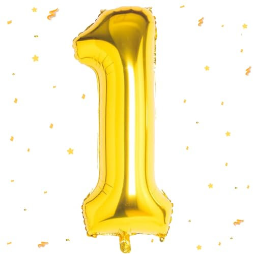 WOIRROIP Gold Luftballon 1,Zahlen Luftballon Gold, 40 Zoll XXL Gold Folienballon 1.Gold Zahlenballon 1 Helium Ballon, Luftballon 1. Geburtstag für 1 Jahre Geburtstagsdeko Kinder Junge Mädchen