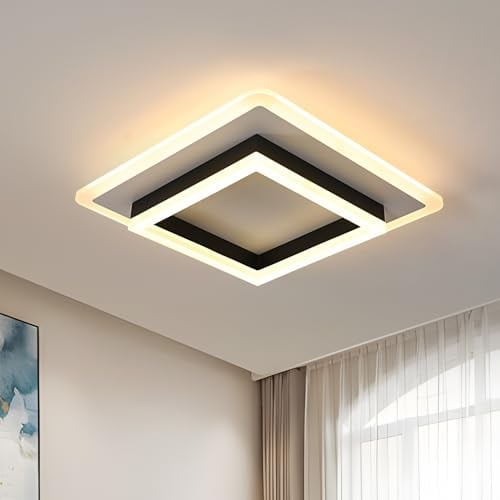 DELIPOP Deckenlampe LED, 30W 3375LM Moderne Deckenleuchte Led Quadratisch 3000K Warmweiß Licht, Acryl Deckenbeleuchtung Schwarz für Flur, Küche, Balkon, Waschräume, Schlafzimmer, Wohnzimmer, Dia 30 cm