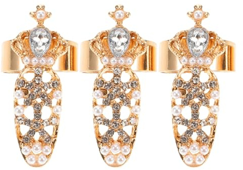 PACKOVE Rhinestone Crown Fingernail Ring Hand Joint Ring Fashion Finger Jewelry 3Pcs Set Elegant Nail Art Accessories for Party and Daily Wear