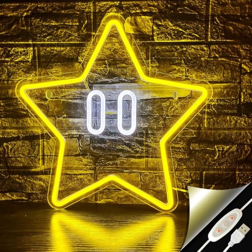 Stern LED Neon Schild, 35 x 35 cm Dimmbares Gaming-Licht mit USB-Kabel, Game Room Deko, Neon Wandlampe für Kinderzimmer, Jugendzimmer und Game Room, Geschenk für Jungen und Mädchen