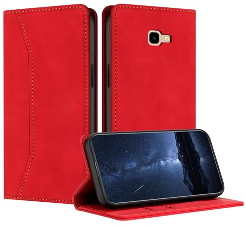 Mo-Beauty Hülle Kompatibel mit Samsung Galaxy J4 Plus 2018, Handyhülle Samsung J4 Plus 2018, Galaxy J4 Plus 2018 Hülle, PU Leder Flip Klappbare Schutzhülle Magnet Ledertasche Klapphülle (Rot)