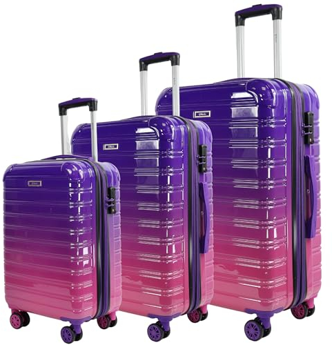 Blade Kofferset 3 Teilig Erweiterbar - Hartschalen Koffer Trolleys - Leichter Rollkoffer Handgepäck aus ABS+PC mit TSA Schloss - 4 Spinner Räder Koffer - 3er Reisekofferset (Lila-Set)