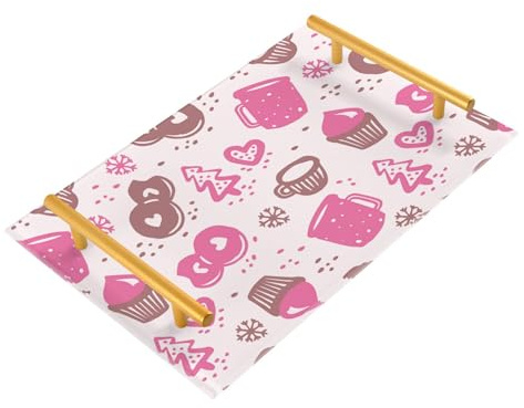 Cute Christmas Trees Cupcakes Donuts Pink Decorative Trays with Handles Outdoor Serving Tray Breakfast Trays for Jewelry Perfume Kitchen Counter Drink Serving