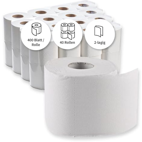 Franz Mensch HygoClean Toilettenpapier, Kleinrolle, 2-lagig, natur | aus, 40 Rollen je 400 Blatt, 50 Laufmeter, besonders Weiches Klopapier, WC-Papier,