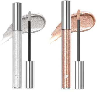 2pcs Flüssiger Lippenstift, Silberner und Gold, 2pcs*2.4g, lipsticks1 | Flüssiger Lippenstift, 2.4g Silberner Lippenstift und 2.4g Gold Lippenstifte, Antihaft-Lipgloss, Langanhaltende Farbe