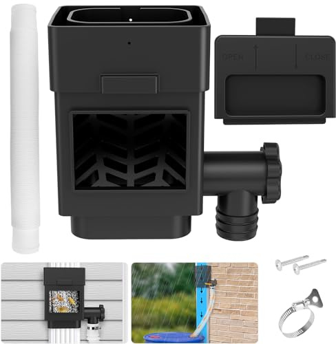 WADEO Sistema de recolección de agua de lluvia, desviador de bajante para bajantes residenciales de 2 x 3 pulgadas o 3 x 4 pulgadas, kit desviador de barril de lluvia con válvula ajustable y filtro,