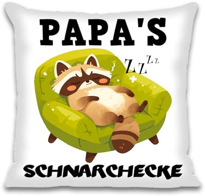 Cosymate Papa Geschenk, Geburtstag Weihnachten Geschenk Vatertagsgeschenk für Papa, 45x45cm Kissenbezug, Entspannter Waschbär auf einem Stuhl, Papa’S SCHNARCHECKE