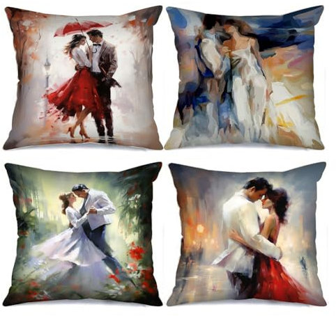 Tucocoo Romantische Kissenbezüge für Paare, dekorativ, 45 x 45 cm, 4 Stück, für Liebhaber, Moderne quadratische Kissenbezüge, Abstrakter nordischer Stil, Dekokissen für Sofa, Bett, Auto