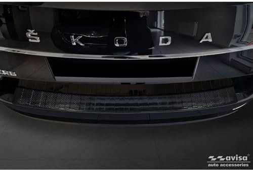 Avisa Echtes 3D Karbon Heckstoßstangenschutz kompatibel mit Skoda Superb III Combi 2015-2019 & Facelift 2019-2024 inkl. Scout 'Ribs'